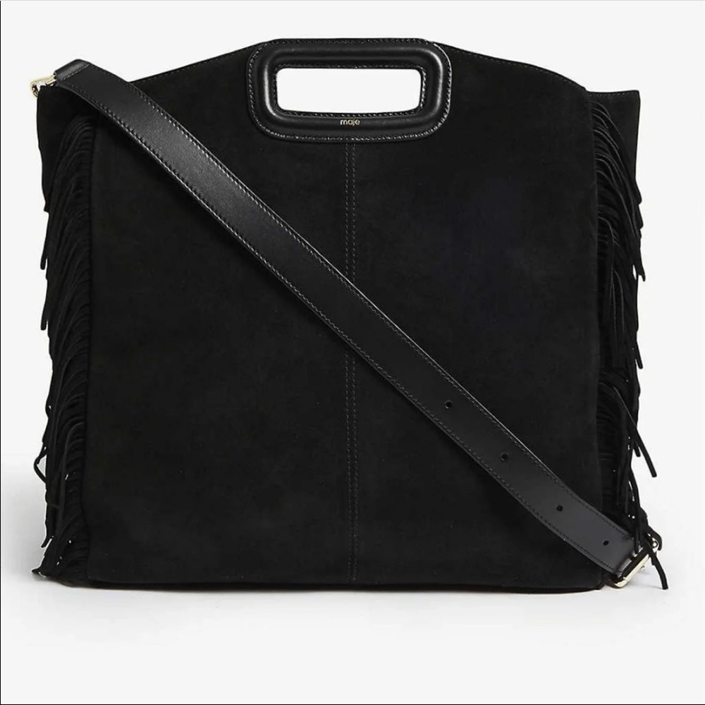 NWT Maje Black Suede Fringe Bag
